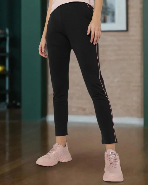 Women Straight Track Pants with Side Piping