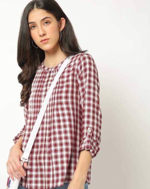 Checked Mandarin Collar Shirt