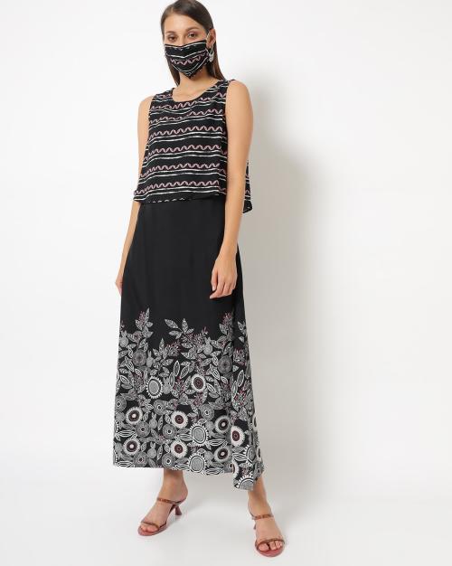 Printed Popover A-line Dress with Mask