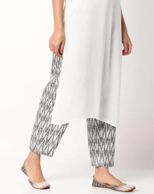 Ikat Print Straight Pants