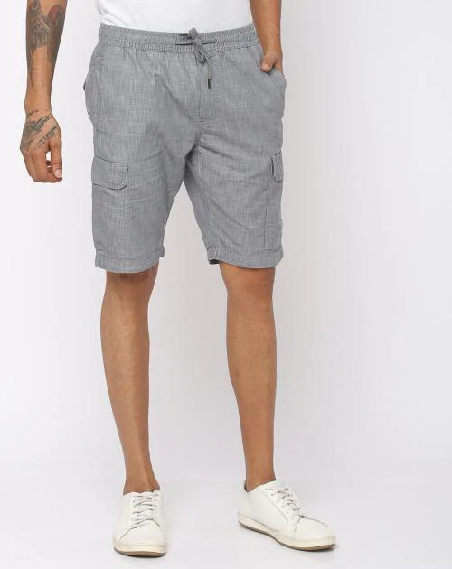 Chambray Cargo Shorts with Drawstring Waist