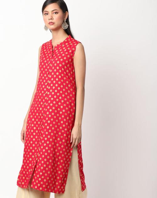 Printed Sleeveless Straight Kurta