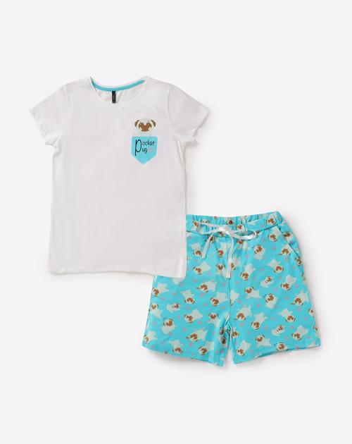Pug Print T-shirt & Shorts Set