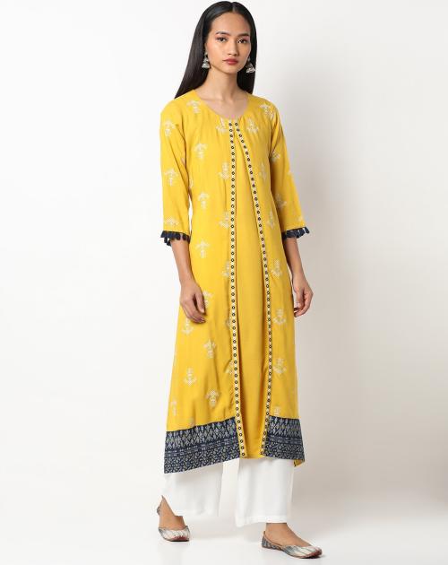 Printed Mock Layered Straight Kurta
