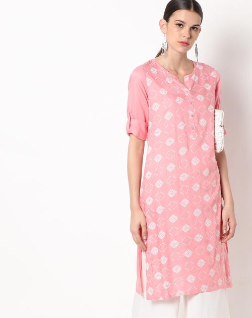 Printed Straight Kurta with Button Placket