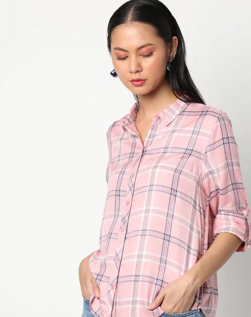 Checked Shirt with Roll-Tab Sleeve Tabs
