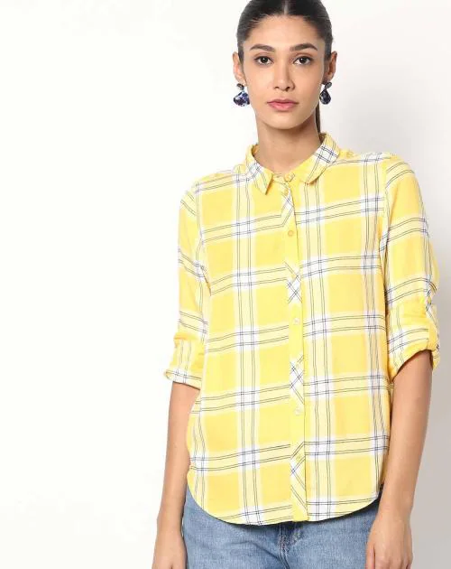 Checked Shirt with Roll-Up Sleeve Tabs