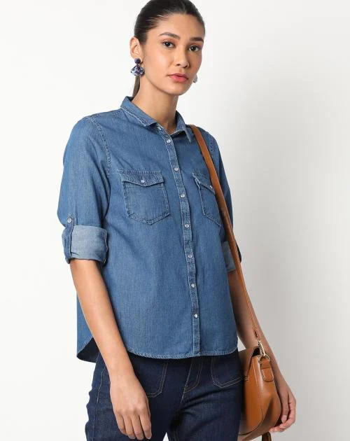 Denim Shirt with Button-Flap Pockets