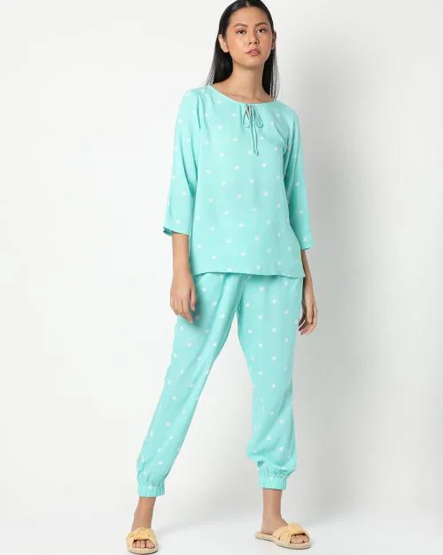 Polka-Dot Print Lounge T-shirt & Pyjamas Set