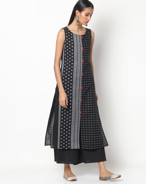 Micro Pattern Straight Sleeveless Kurta