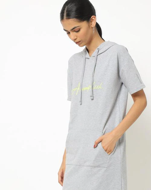 Hooded T-shirt Dress with Typography