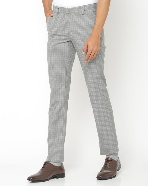 Checked Flat-Front Trousers