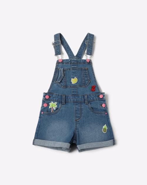 Denim Dungarees with Placement Applique