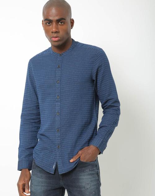 Printed Shirt with Mandarin Collar