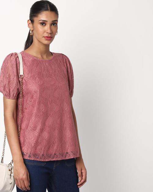 Lace Top with Puffed Sleeves
