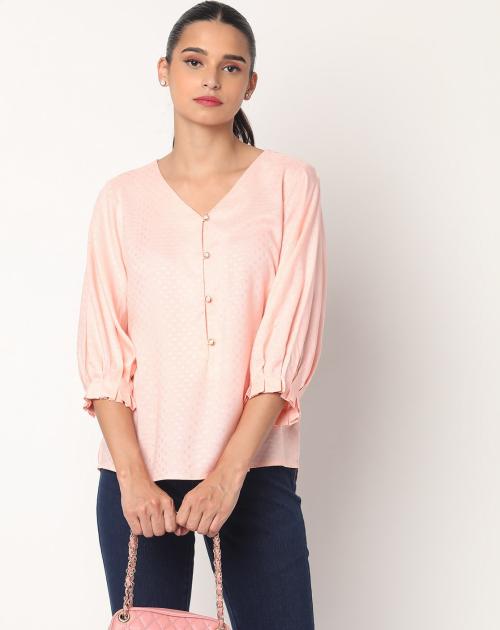 Woven High-Low V-neck Top