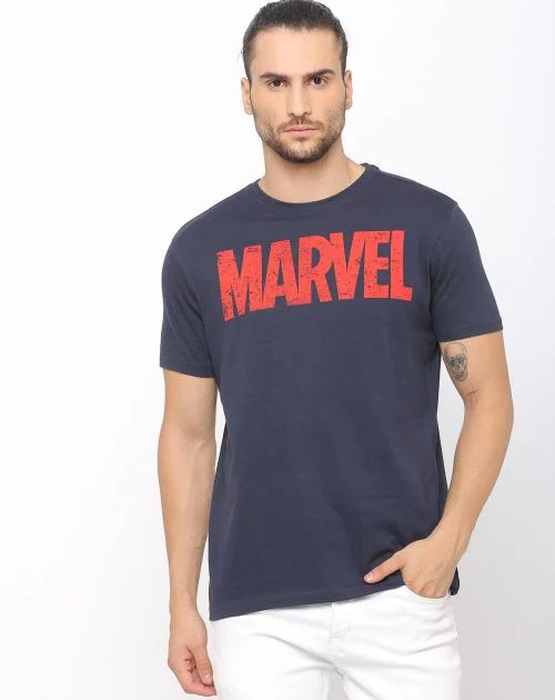Regular Fit Marvel Print Crew-Neck Cotton T-Shirt