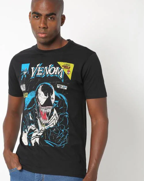 Regular Fit Venom Print Crew-Neck T-Shirt