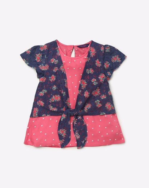 Printed Top with Lace Overlay