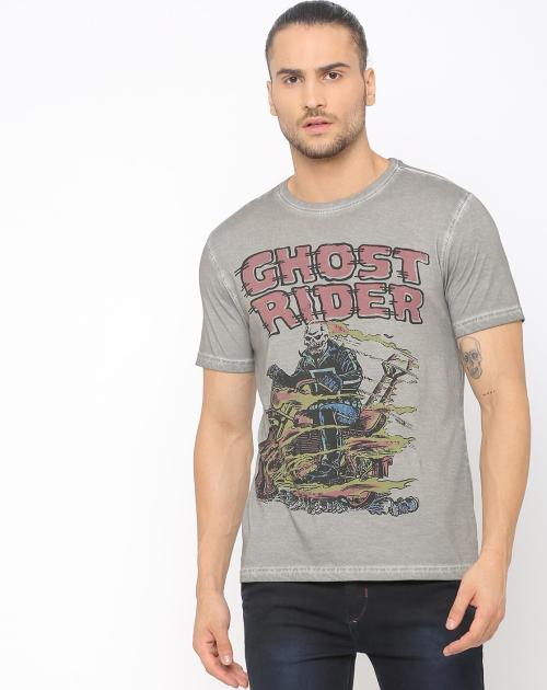 Regular Fit Ghost Rider Print Crew-Neck T-Shirt