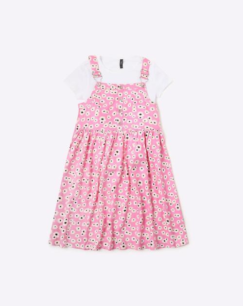Floral Print Pinafore Dress with Top