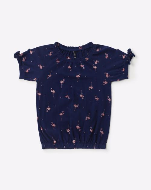 Flamingo Print Blouson Top