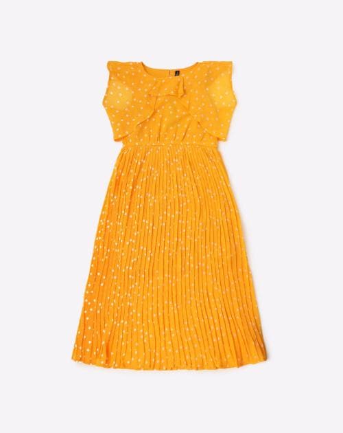 Polka-Dot Pleated A-line Dress