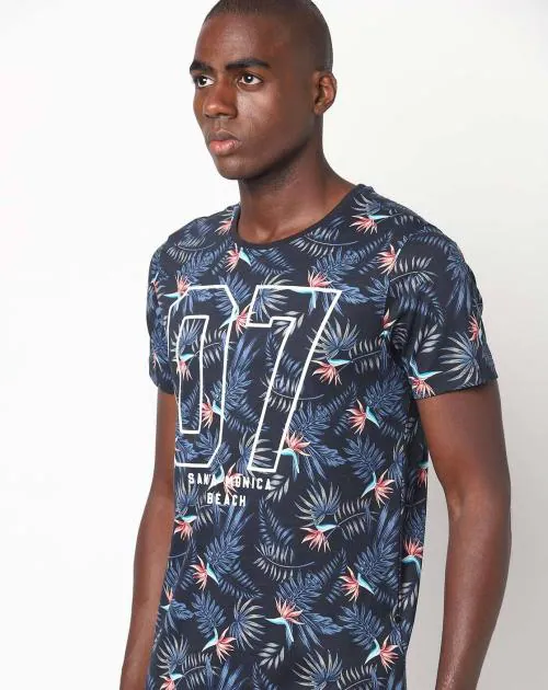 Tropical Print Crew-Neck T-shirt