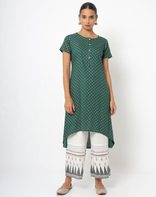 Printed A-line Kurta with Palazzo Pants