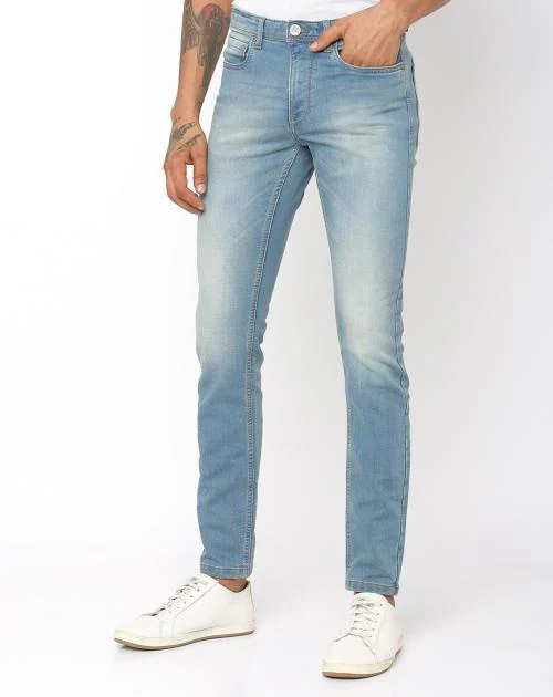 Men Heavily Washed Skinny Fit Jeans