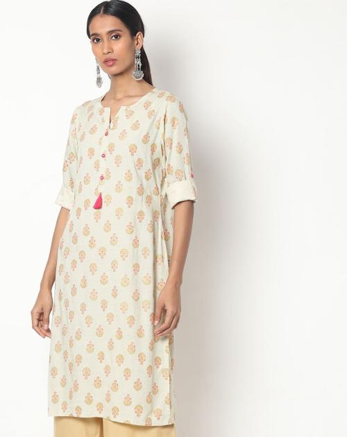 Buy Floral Print Straight Kurta with Tassel Online at Best Prices in