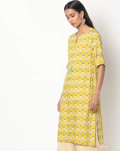 Buy Floral Print Straight Kurta with Tassel Online at Best Prices in