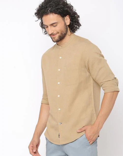 Shirt with Band Collar