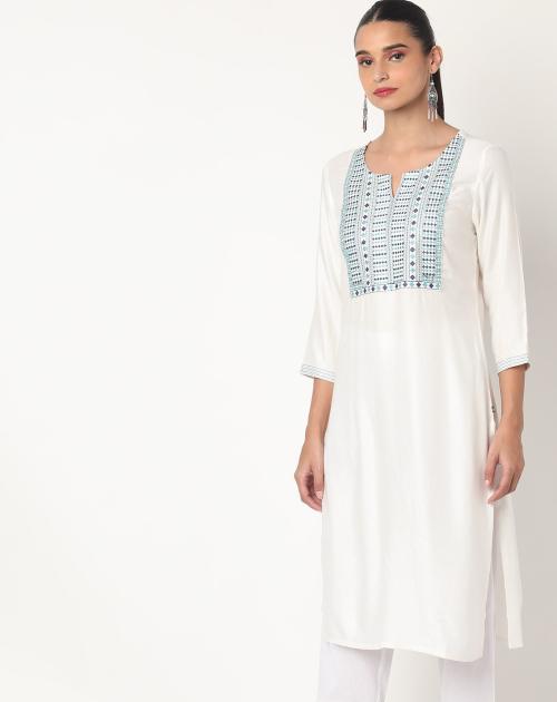 Straight Kurta with Embroidered Yoke