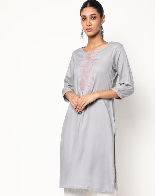 Straight Kurta with Embroidered Placket