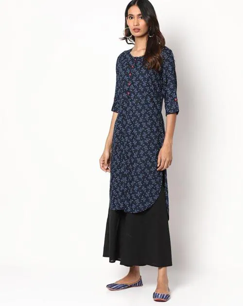 Printed High-Low Straight Kurta