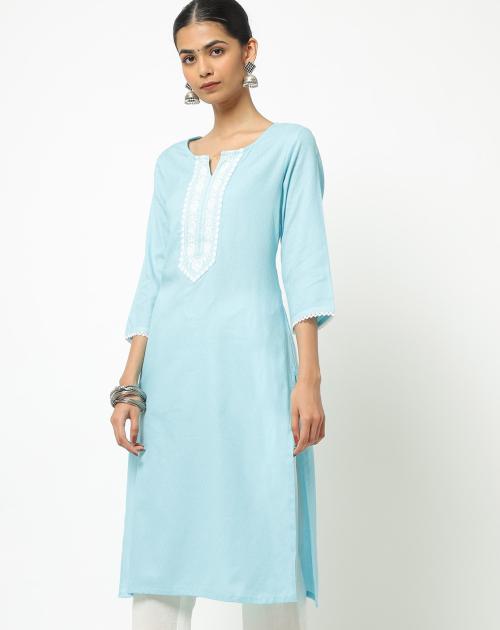 Straight Kurta with Embroidered Panel