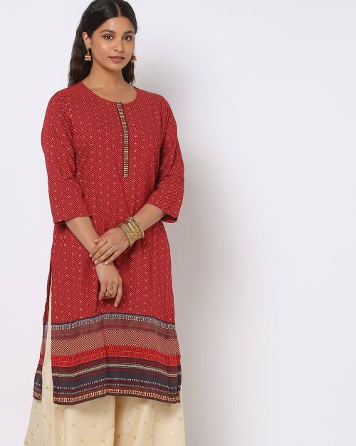 Printed Straight Kurta with Button Placket