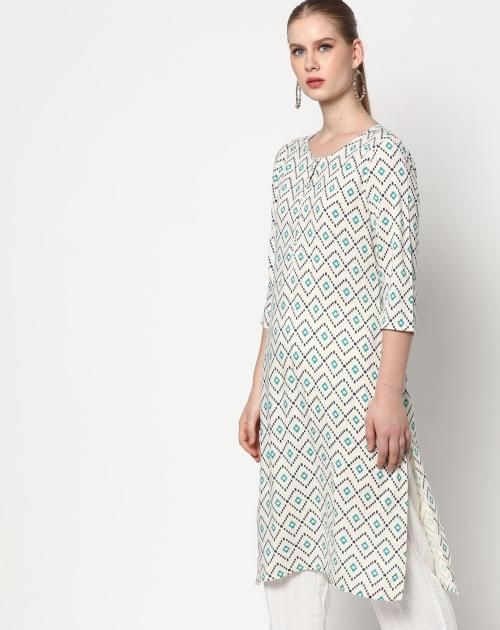 Printed Straight Kurta with Button Placket