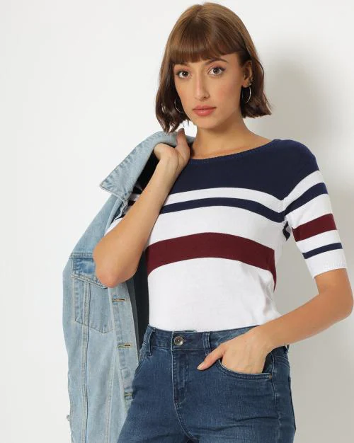 Striped Round-Neck Pullover