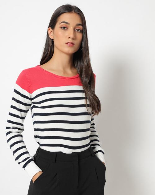 Striped Round-Neck Pullover