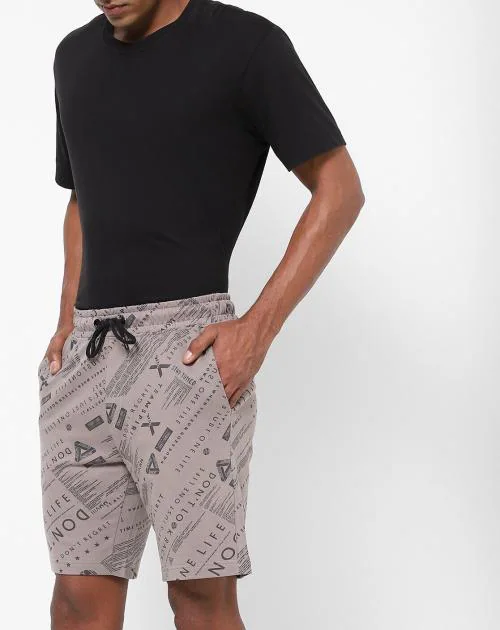 Typographic Print Shorts with Drawstring Waistband