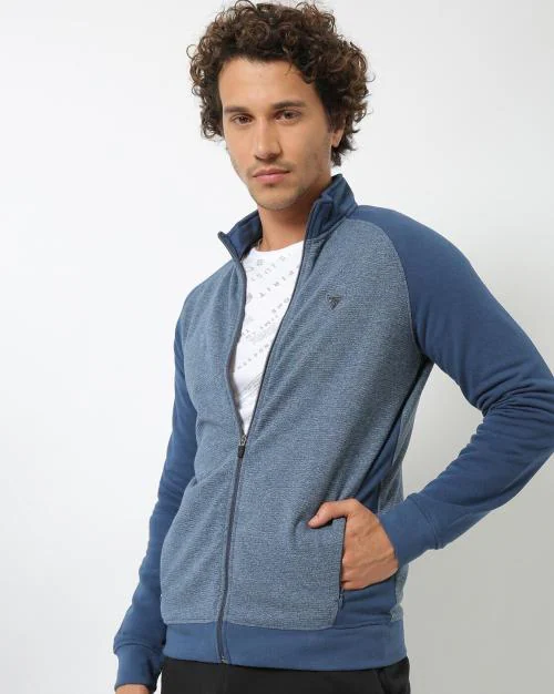 Zip-Front High-Neck Sweatshirt with Raglan Sleeves