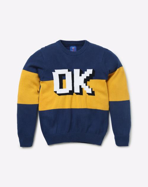 Typographic Print Round-Neck Sweater