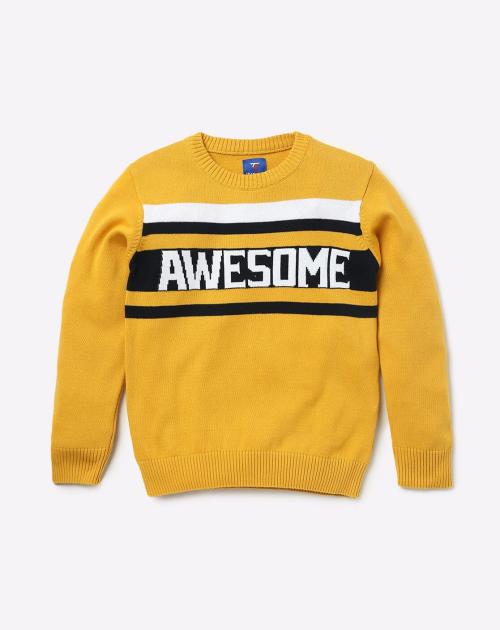 Typographic Print Round-Neck Sweater