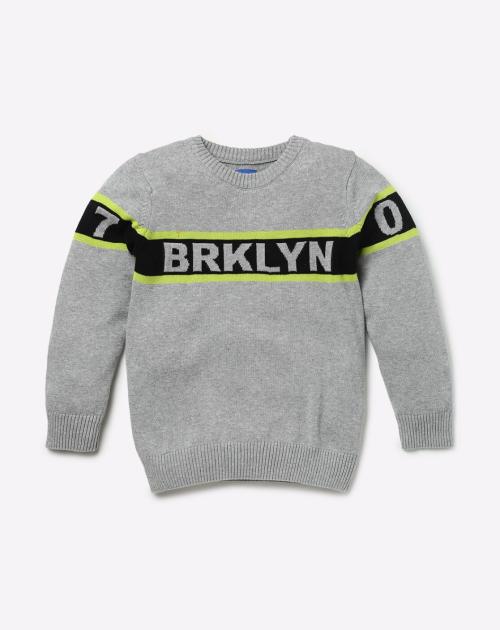 Typographic Print Round-Neck Sweater