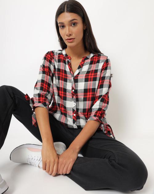 checked shirt with tie up