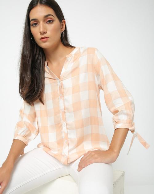 checked shirt with tie up