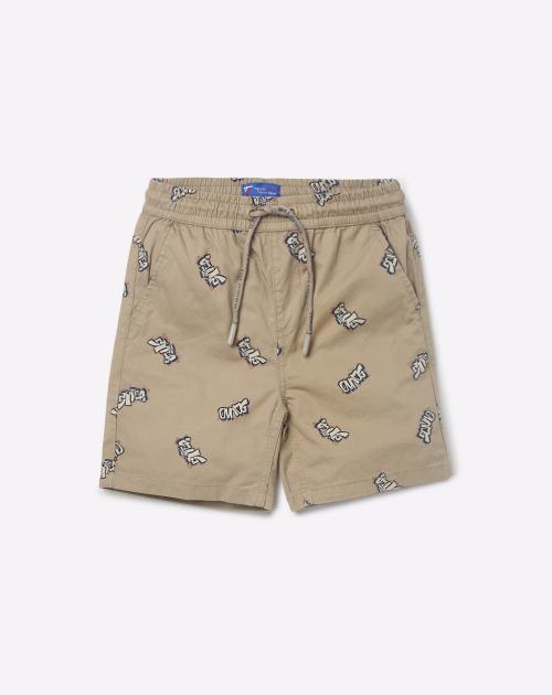 Typographic Print Shorts with Drawstring Fastening