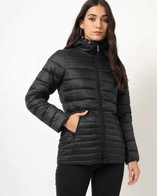 Lightweight Hooded Puffer Jacket with Slip Pockets